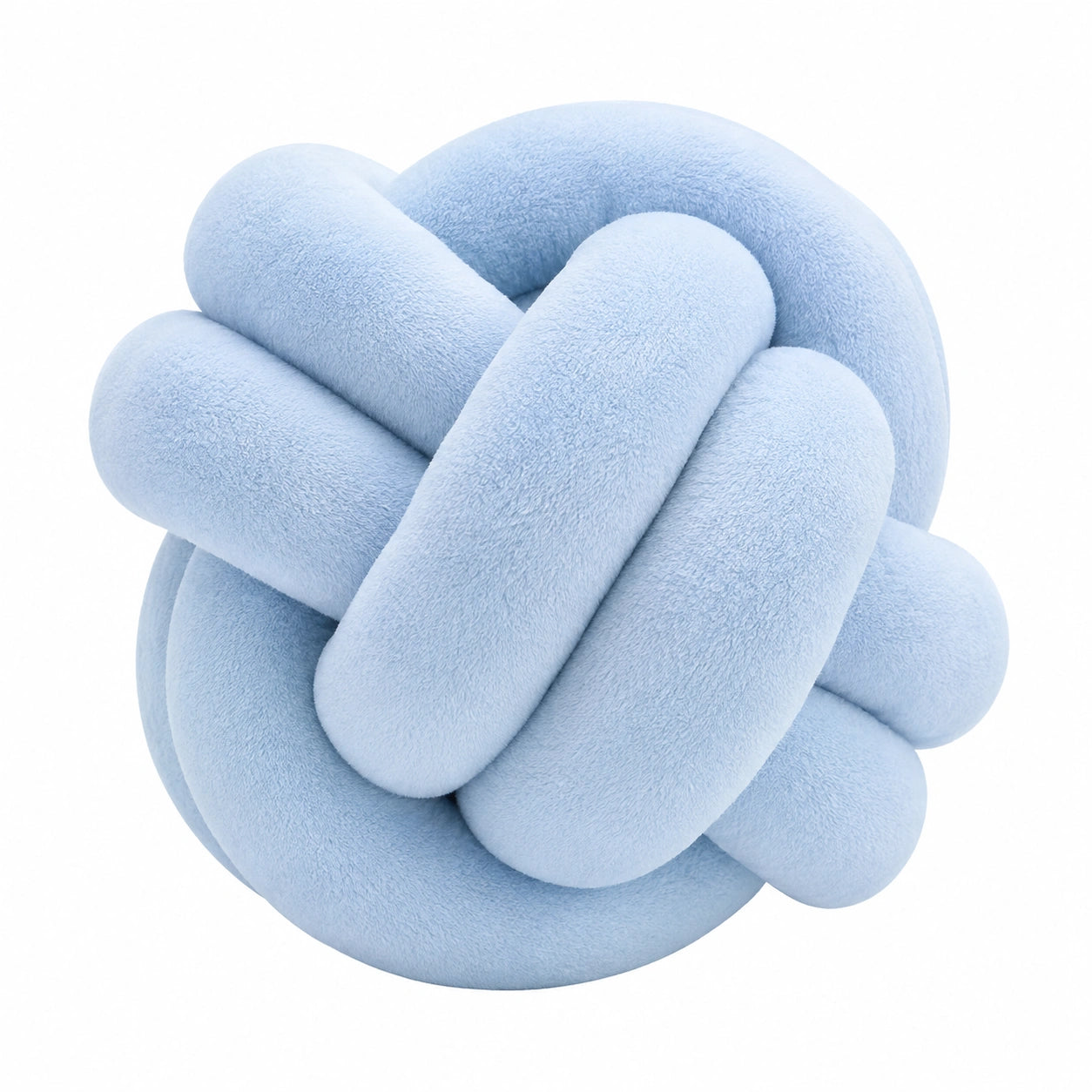 Cuscino decorativo a nodo 30 cm in tessuto effetto peluche azzurro per arredo stile moderno