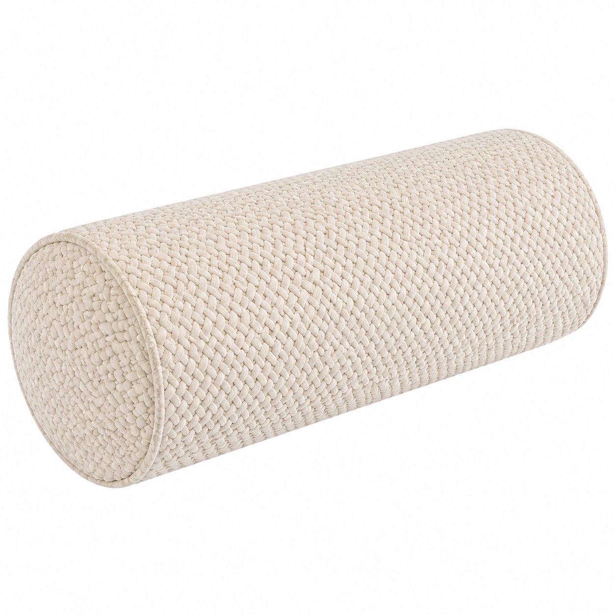 Cuscino cilindrico 20 x 50 cm in tessuto crema intrecciato per supporto decorativo