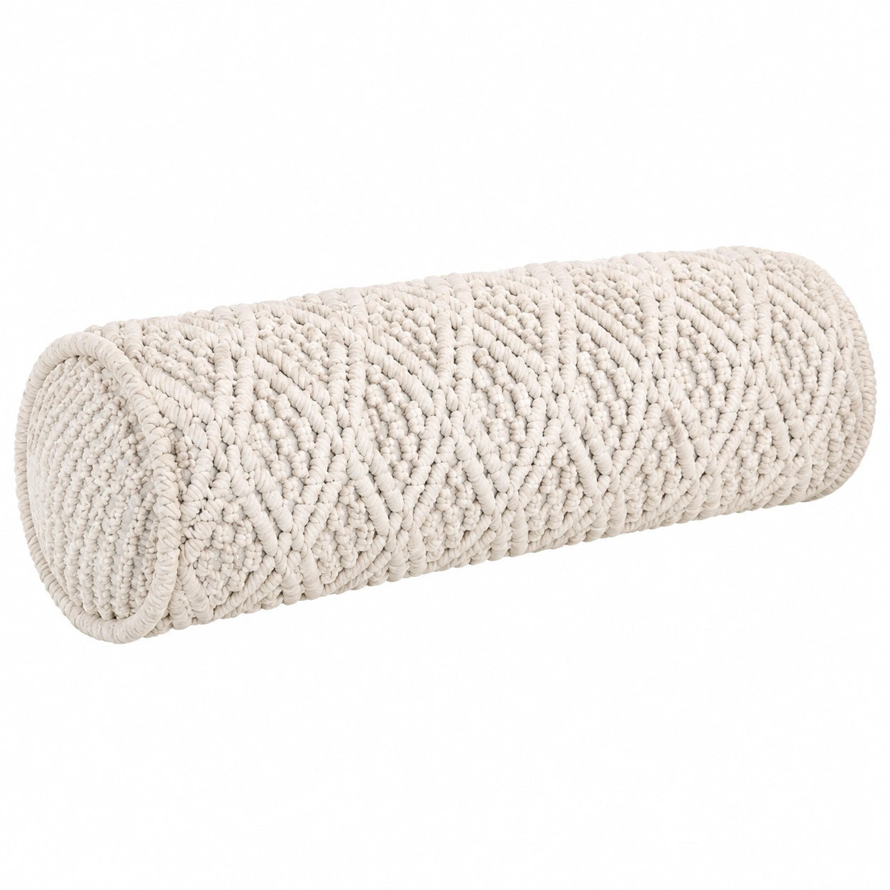 Cuscino cilindrico 50 cm in tessuto intrecciato avorio - supporto decorativo