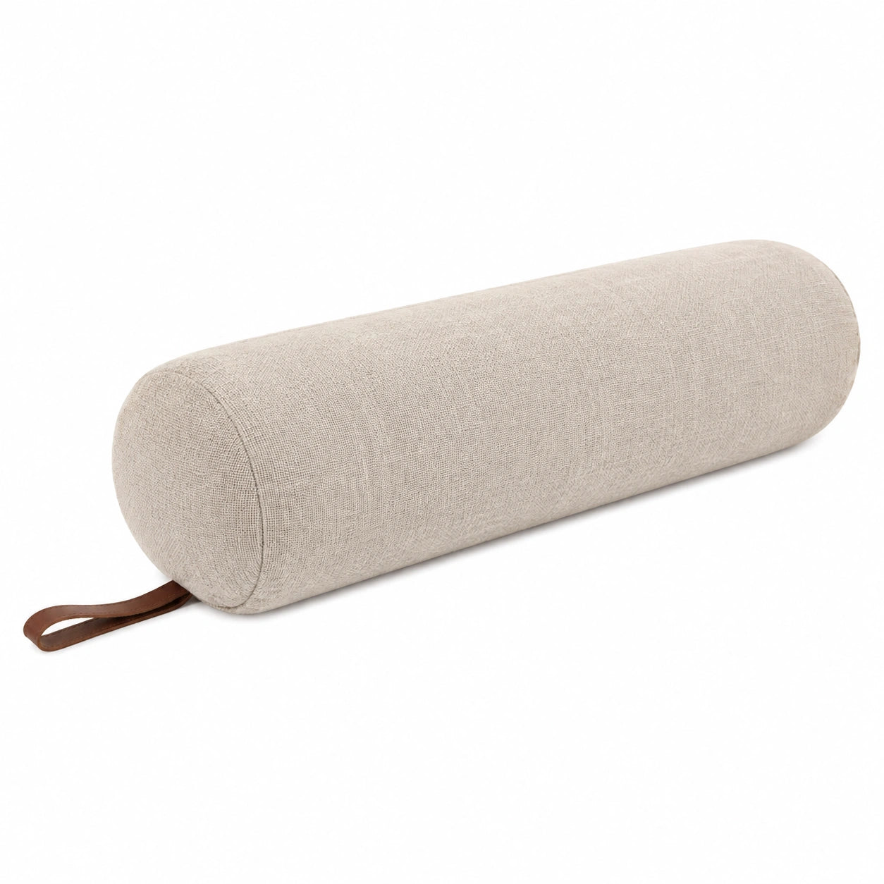 Cuscino cilindrico 20 x 60 cm in tessuto beige con maniglia stile minimalista