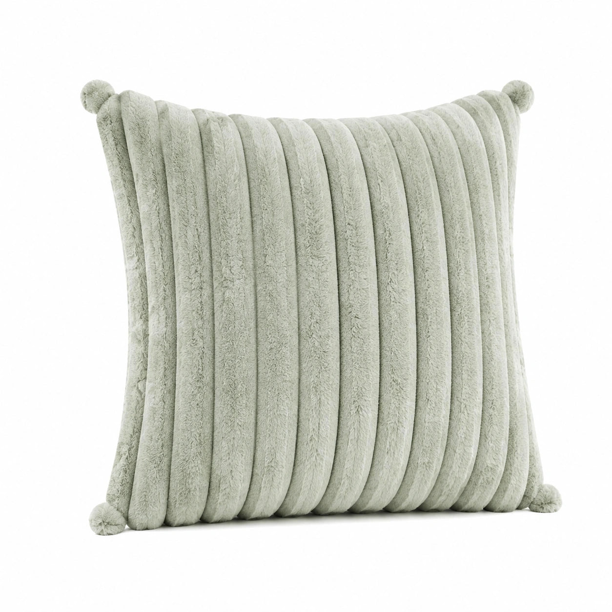 Cuscino decorativo 45 x 45 cm in tessuto effetto peluche verde salvia con lavorazione a coste