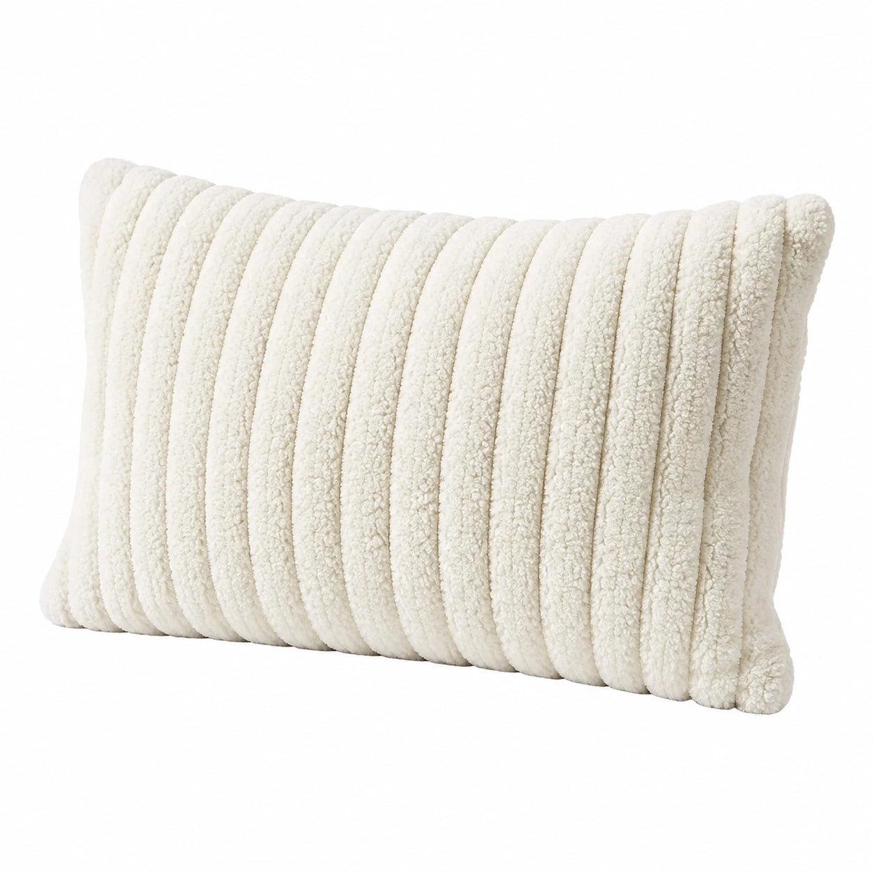 Cuscino decorativo 50 x 30 cm in tessuto bouclé avorio a righe per arredo moderno