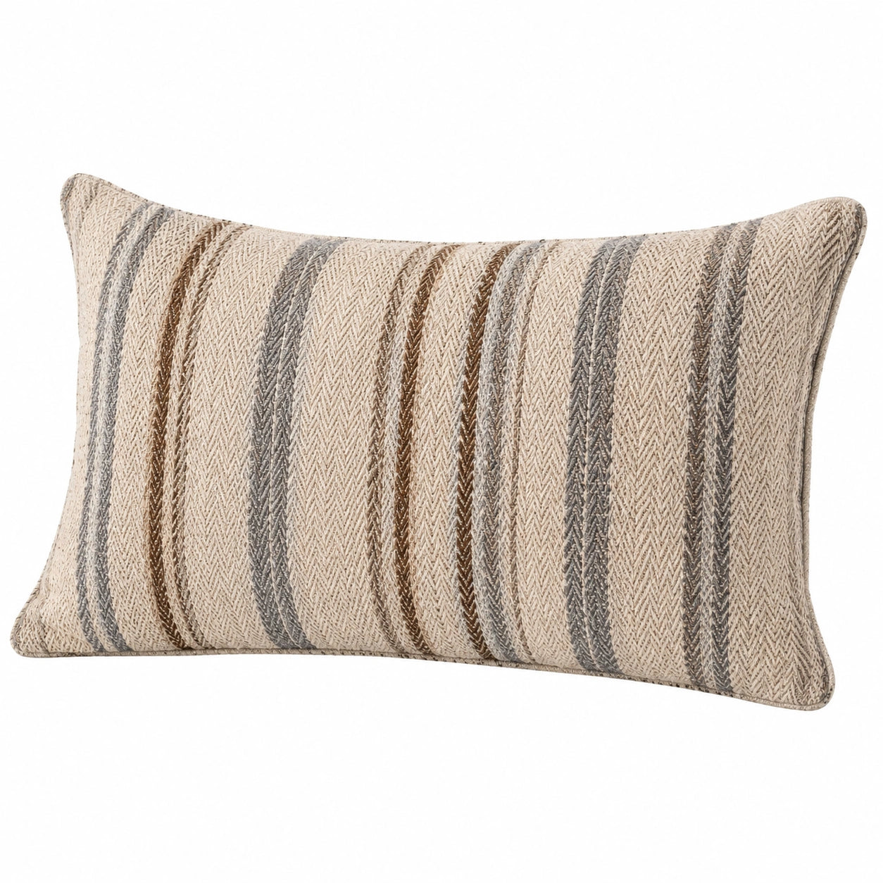 Cuscino decorativo rettangolare 50 x 30 cm in tessuto beige grigio marrone a righe per divano