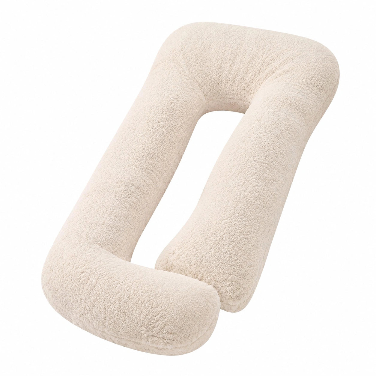 Cuscino gravidanza a U 140 cm in tessuto bouclé avorio per supporto corpo