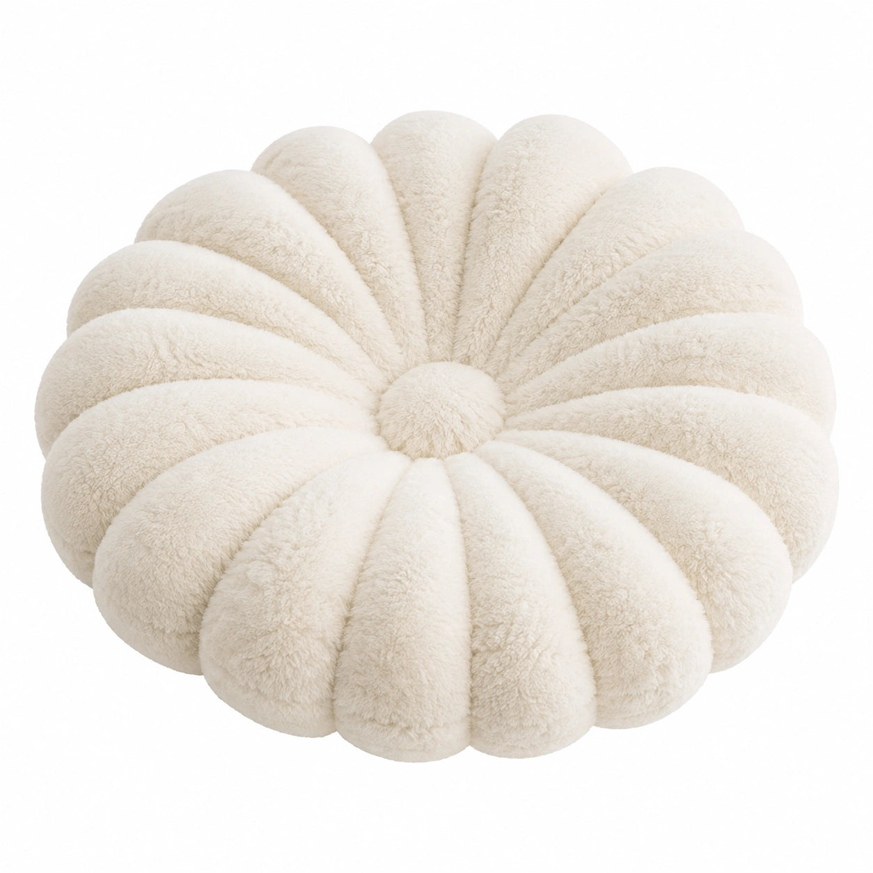 Cuscino decorativo rotondo 45 cm in tessuto peluche bianco stile floreale